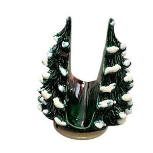 Vintage Handmade‎ Ceramic Christmas Tree Napkin Holder Green White